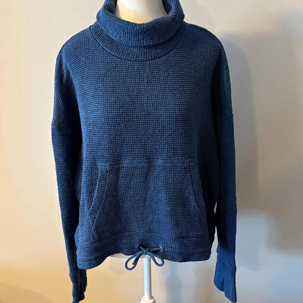 Sweaty Betty London Restful Boucle Blue Funnel Neck Cotton Sweater. Size XL